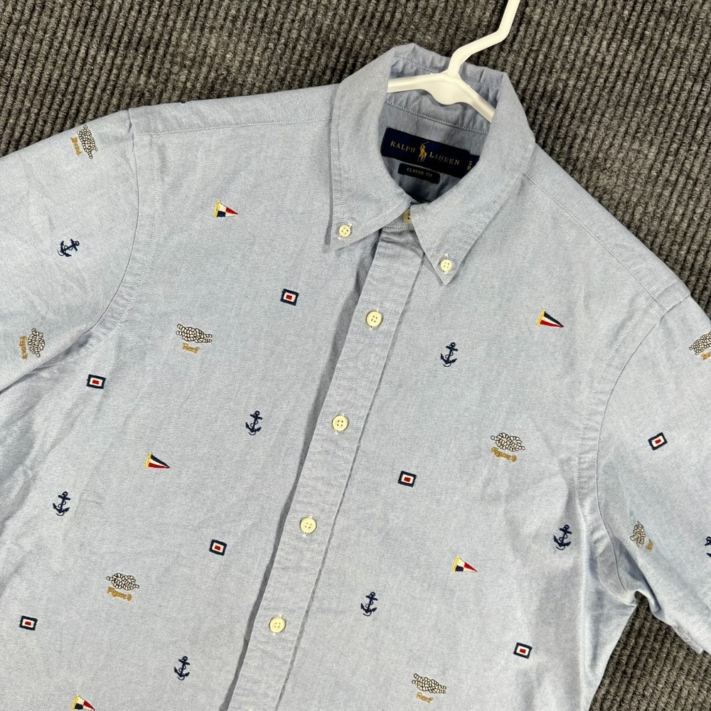 Ralph Lauren Shirt Mens Small Blue Geometric Short Sleeve Button Down Classic